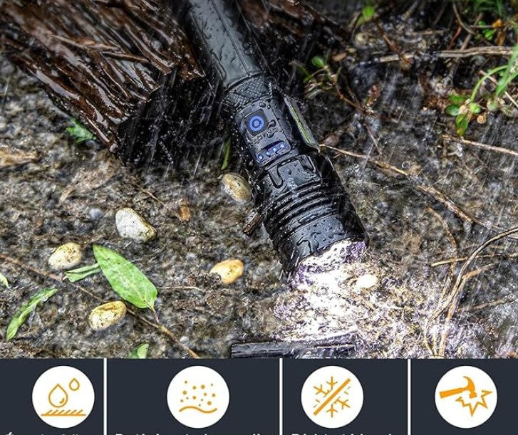 Linterna Táctica BLACKSTORM PRO® – Recargable, Resistente al Agua IPX6, 6-8h de Autonomía